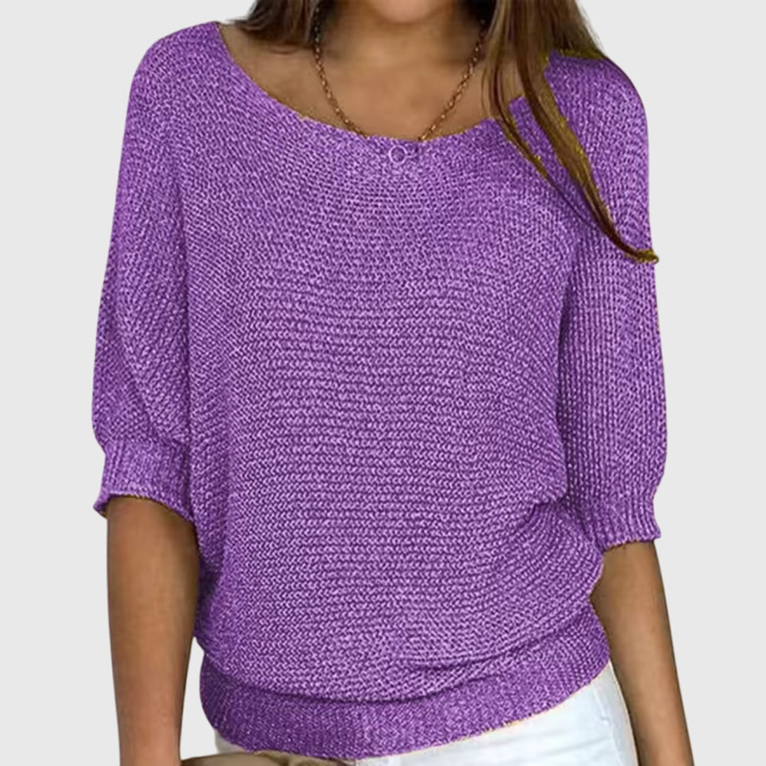 Comfortable Ribbed Sweater for Women with Scoop Neck Batwing Sleeve Relaxed Oversized Knit Style