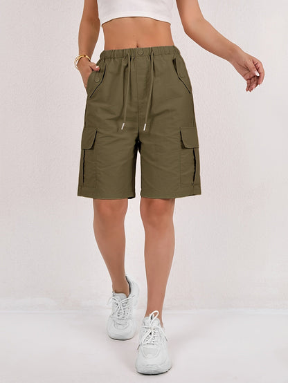 Effortless Pink Cargo Shorts for Women with High Waist Drawstring Relaxed Bermuda Style