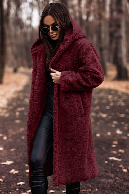 Comfortable Sherpa Coat for Women with Hooded Long Sleeve Oversized Longline Style