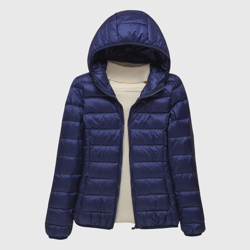 Effortless Quilted Puffer Jacket for Women with Hooded Long Sleeve Zip Front Lightweight Style
