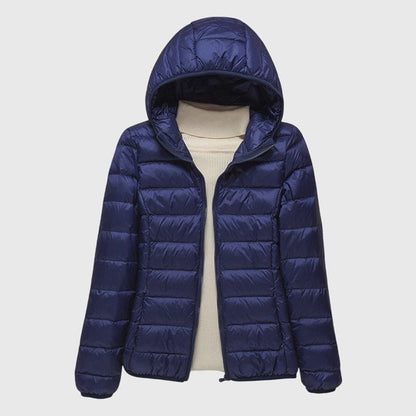 Effortless Quilted Puffer Jacket for Women with Hooded Long Sleeve Zip Front Lightweight Style