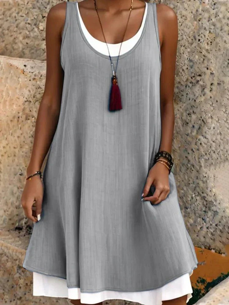 Effortless Layered Tank Dress for Women with Scoop Neck Sleeveless Flowing Boho Style