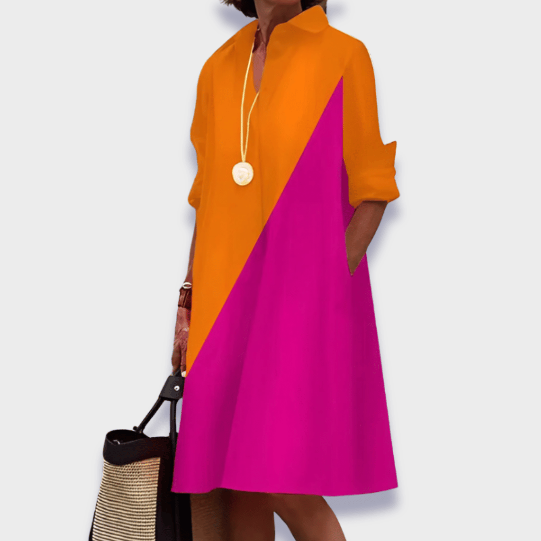 Effortless Cotton Shirt Dress for Women with Collar Long Sleeve Trapeze Midi Style