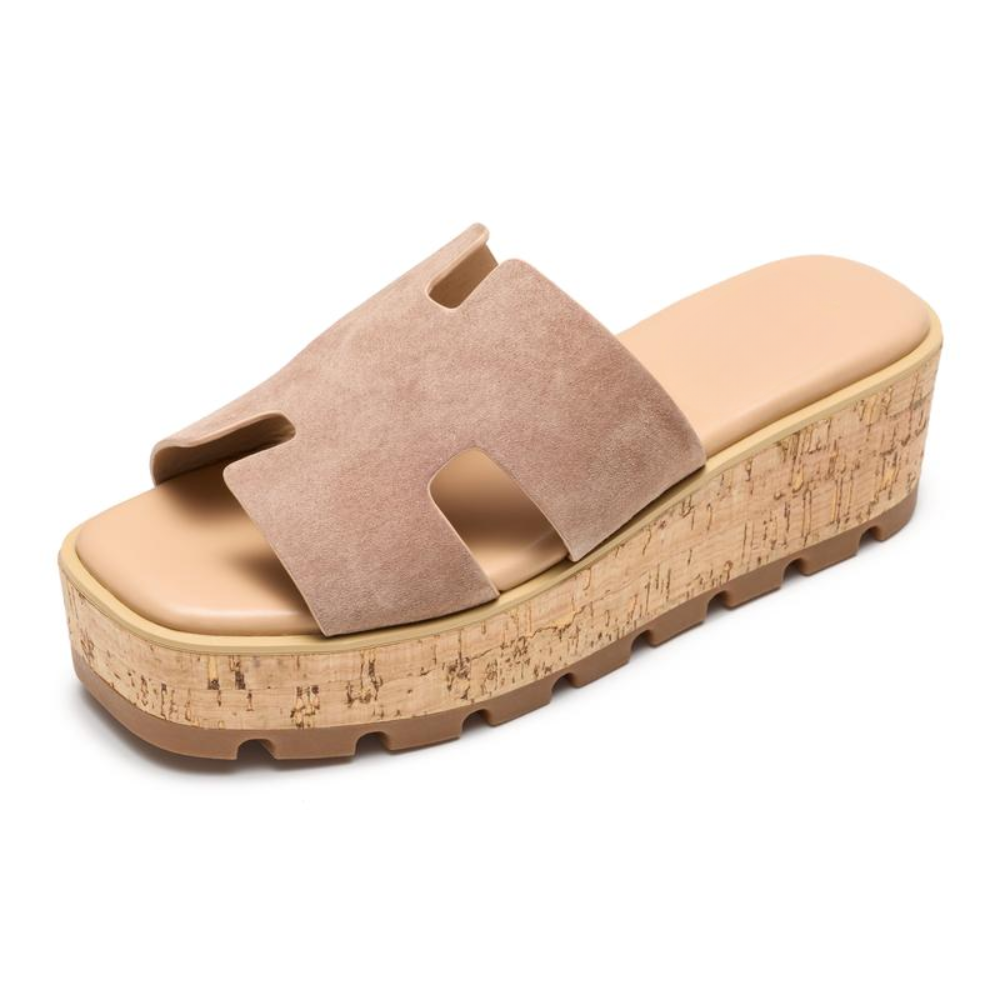 Comfortable Slide Sandals for Women with Cut Out Wide Strap Cork Platform Open Toe Style
