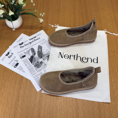 Comfortable Slippers for Women with Faux Shearling Collar Suede Look Low Cut Pull On Style