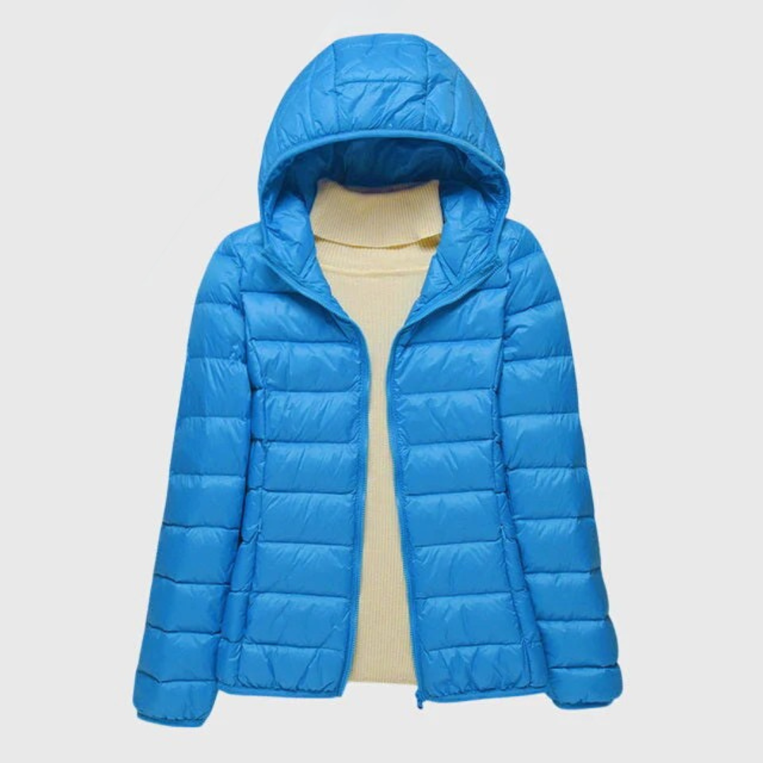 Effortless Quilted Puffer Jacket for Women with Hooded Long Sleeve Zip Front Lightweight Style