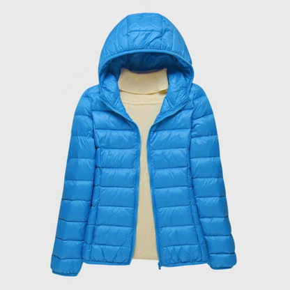 Effortless Quilted Puffer Jacket for Women with Hooded Long Sleeve Zip Front Lightweight Style