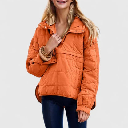 Comfortable Quilted Puffer Jacket for Women with Hooded Long Sleeve Snap Front Oversized Style