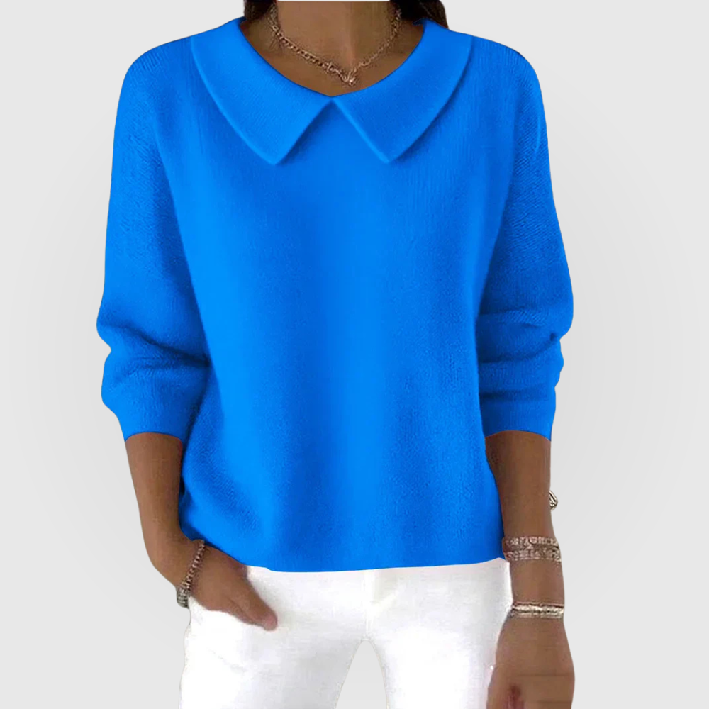 Comfortable Knit Blouse for Women with Peter Pan Collar Long Sleeve Relaxed Oversized Style