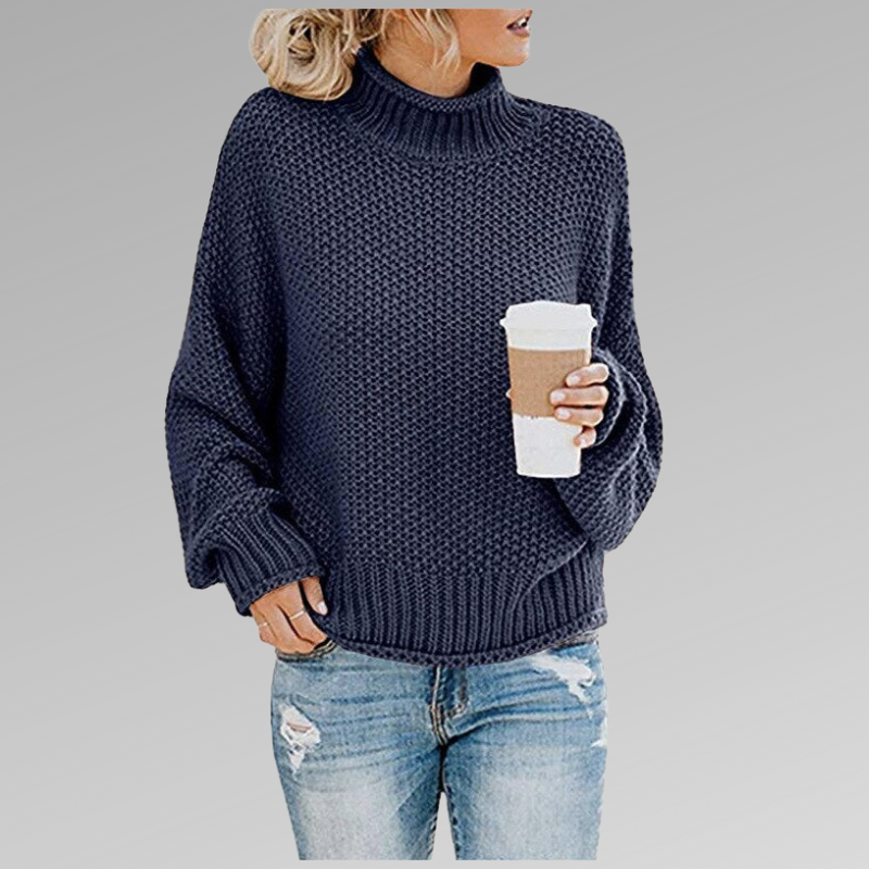 Comfortable Oversized Knit Sweater for Women with Mock Neck Batwing Sleeve Relaxed Casual Style