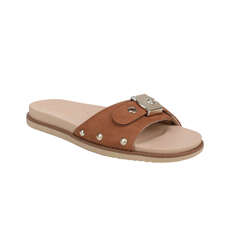 Comfortable Flat Sandals for Women with Woven Twist Strap Studded Cork Sole Slide Style