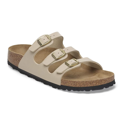 Comfortable Sandals for Women with Triple Buckle Strap Cork Footbed Flat Slide Style