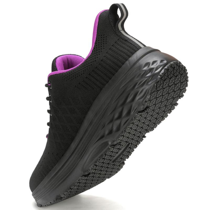 Comfortable Black Running Shoes for Women with Lace Up Breathable Mesh Cushioned Sole Style