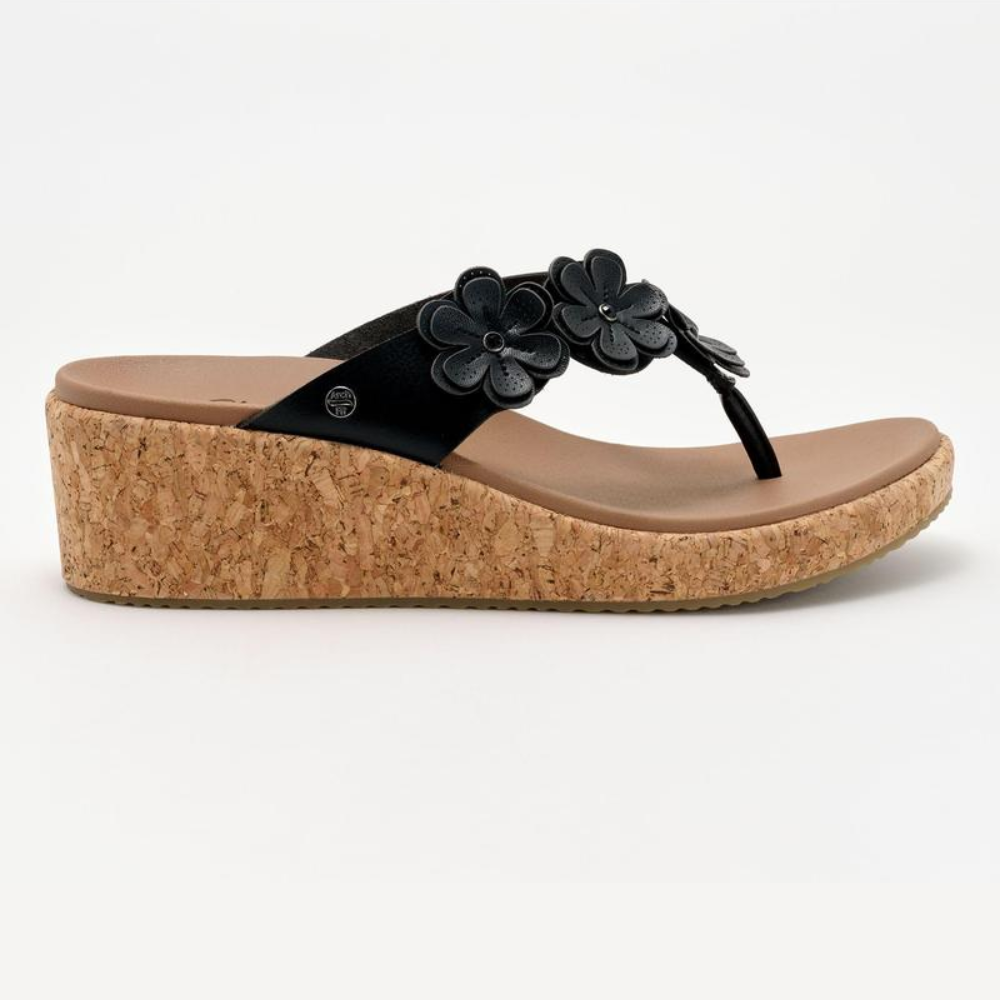 Comfortable Wedge Sandals for Women with Floral Applique Toe Post Cork Platform Style