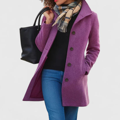 Elegant Wool Pea Coat for Women with Notch Collar Long Sleeve Button Front Longline Casual Style
