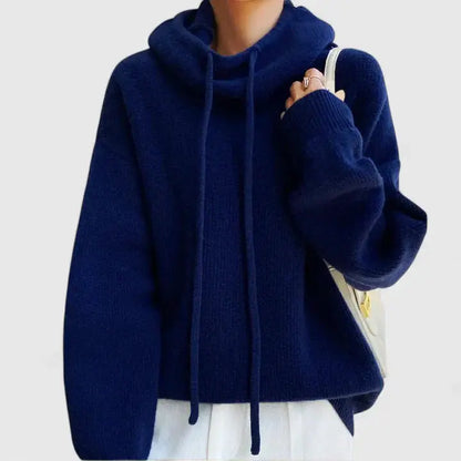 Comfortable Cowl Neck Sweater for Women with Drawstring Hood Long Sleeve Oversized Knit Style