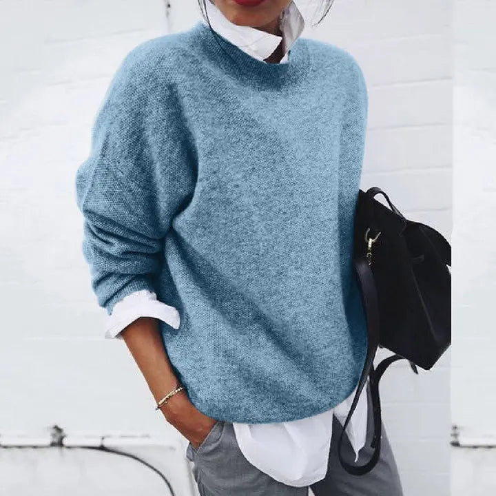 Comfortable Sweater for Women with Mock Neck Long Sleeve Relaxed Oversized Knit Style