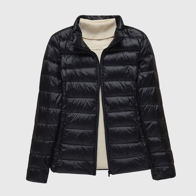 Effortless Quilted Puffer Jacket for Women with Hooded Long Sleeve Zip Front Lightweight Style