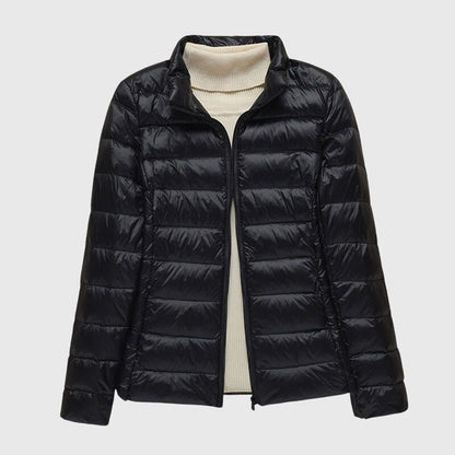 Effortless Quilted Puffer Jacket for Women with Hooded Long Sleeve Zip Front Lightweight Style