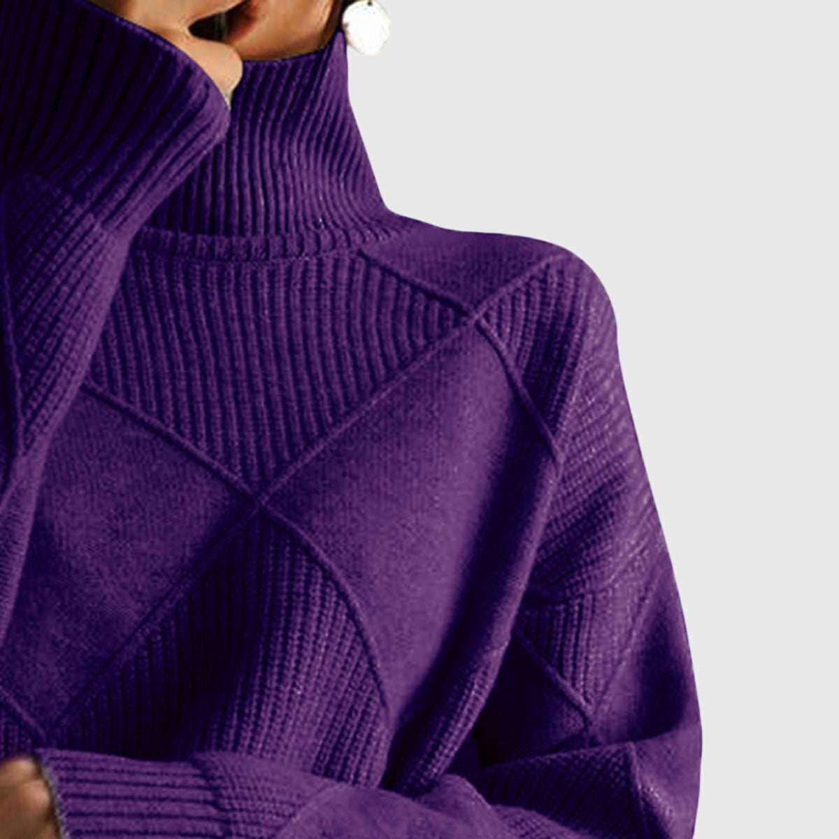 Comfortable Ribbed Knit Sweater for Women with High Neck Long Sleeve Oversized Relaxed Style