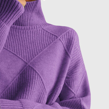 Comfortable Ribbed Knit Sweater for Women with High Neck Long Sleeve Oversized Relaxed Style
