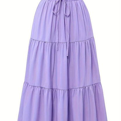 Effortless Tiered Maxi Skirt for Women with Paperbag Waist Drawstring Tie Flowing Boho Style