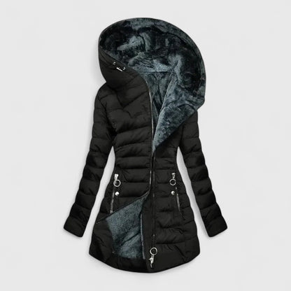 Comfortable Quilted Puffer Jacket for Women with Hooded Long Sleeve Faux Fur Trim Casual Style