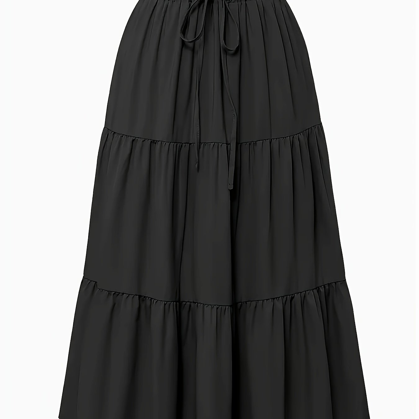 Effortless Tiered Maxi Skirt for Women with Paperbag Waist Drawstring Tie Flowing Boho Style