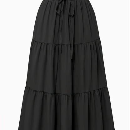 Effortless Tiered Maxi Skirt for Women with Paperbag Waist Drawstring Tie Flowing Boho Style