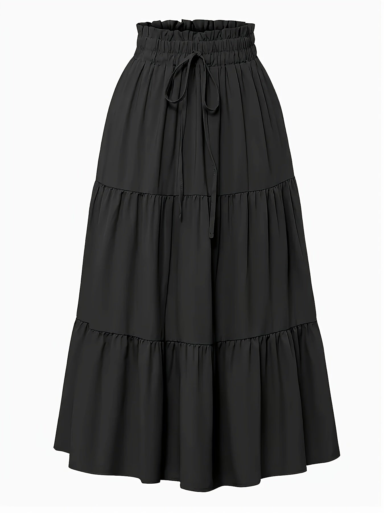 Effortless Tiered Maxi Skirt for Women with Paperbag Waist Drawstring Tie Flowing Boho Style