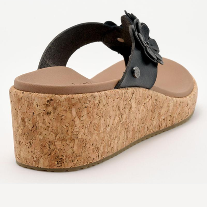 Comfortable Wedge Sandals for Women with Floral Applique Toe Post Cork Platform Style