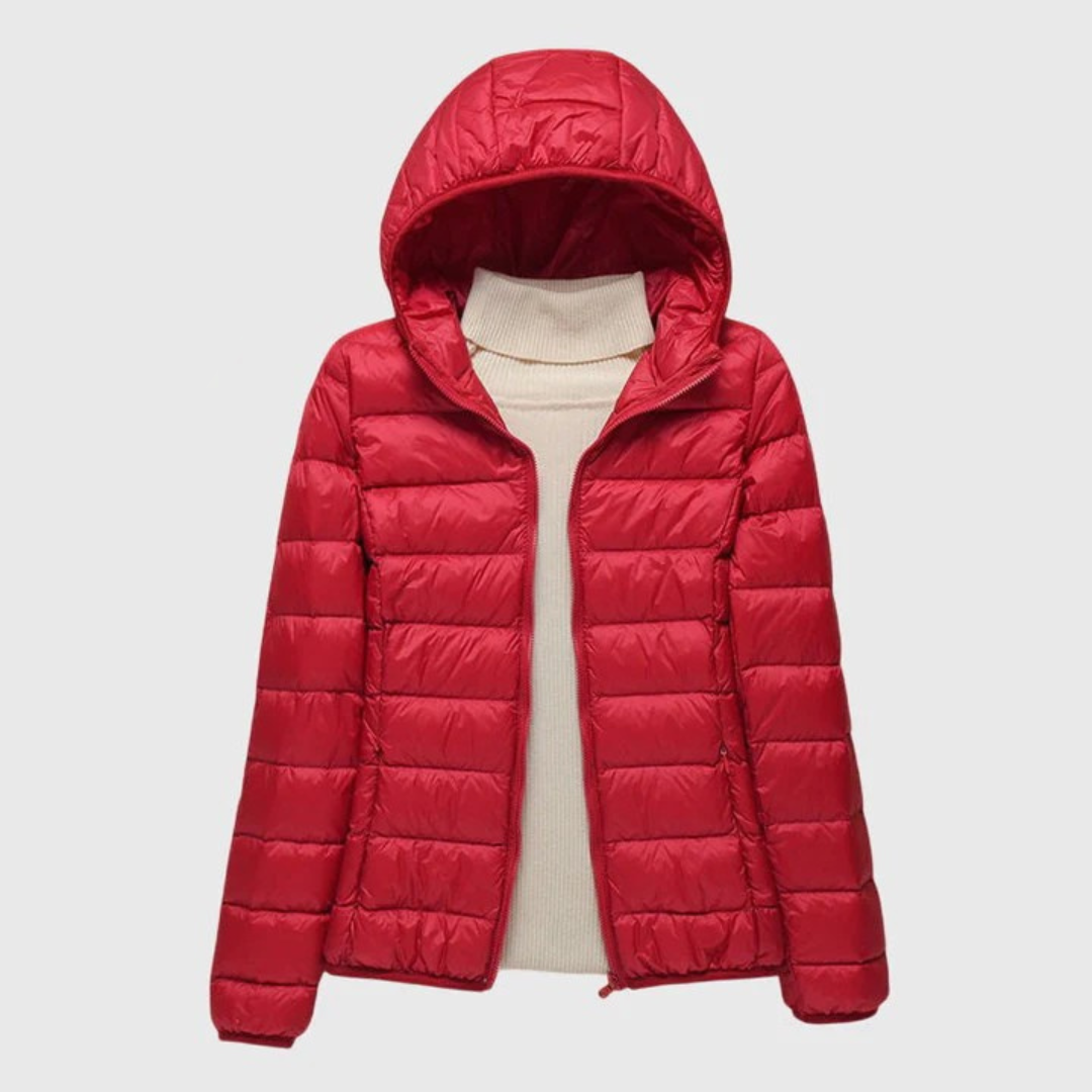 Effortless Quilted Puffer Jacket for Women with Hooded Long Sleeve Zip Front Lightweight Style
