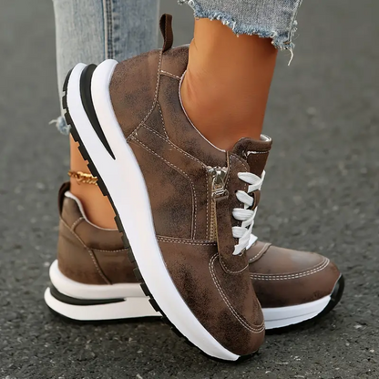 Comfortable Trainers for Women with Suede Panel Lace Up Wedge Sole Casual Sneaker Style