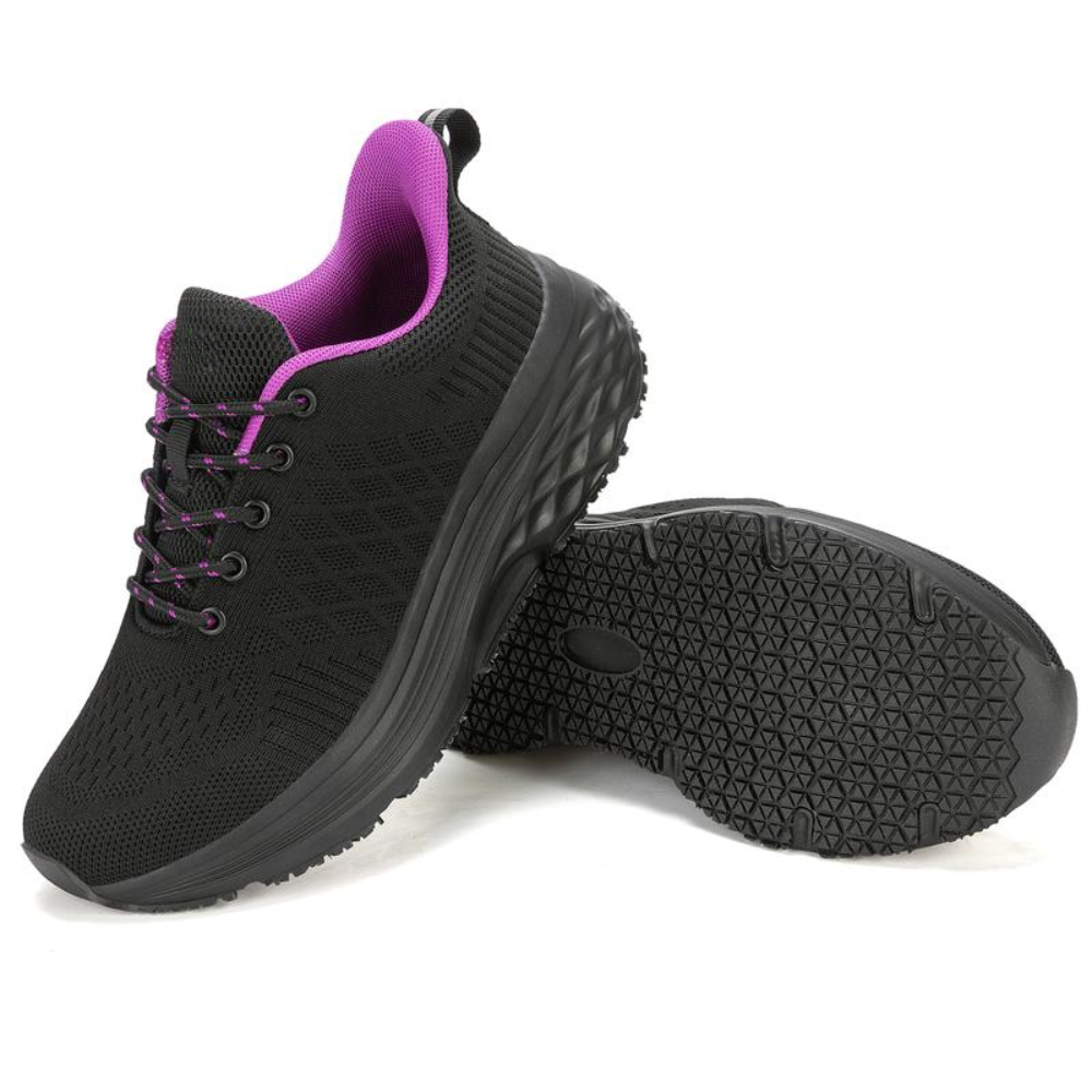 Comfortable Black Running Shoes for Women with Lace Up Breathable Mesh Cushioned Sole Style