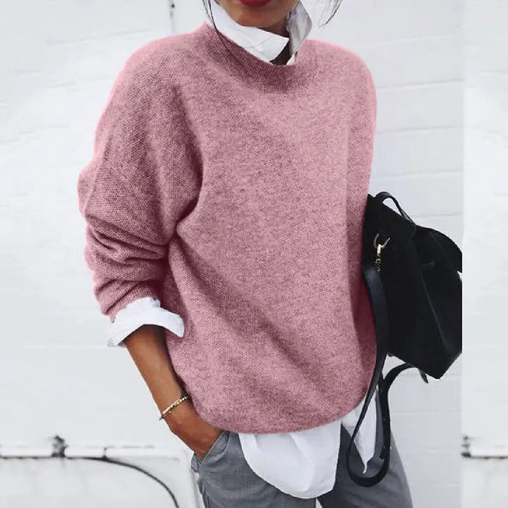 Comfortable Sweater for Women with Mock Neck Long Sleeve Relaxed Oversized Knit Style