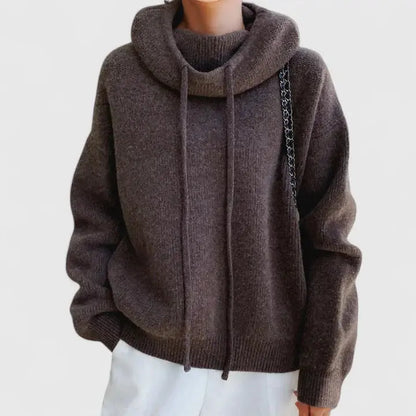 Comfortable Cowl Neck Sweater for Women with Drawstring Hood Long Sleeve Oversized Knit Style