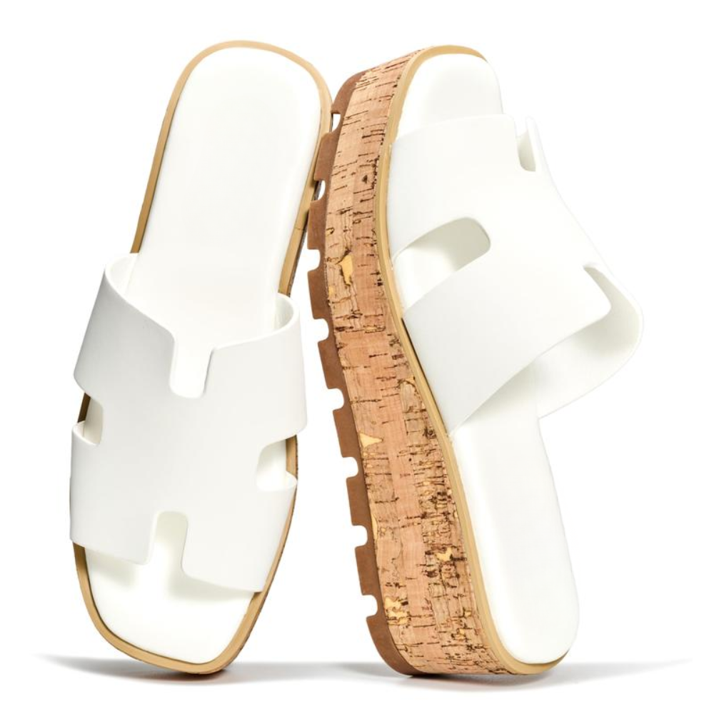 Comfortable Slide Sandals for Women with Cut Out Wide Strap Cork Platform Open Toe Style