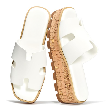 Comfortable Slide Sandals for Women with Cut Out Wide Strap Cork Platform Open Toe Style