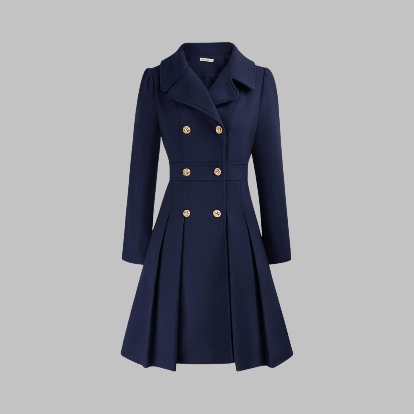 Elegant Wool Coat for Women with Notched Lapel Long Sleeve Double Breasted Pleated Flare Style