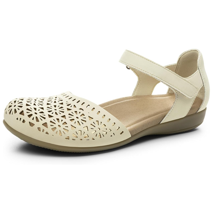 Comfortable Closed Toe Sandals for Women with Laser Cut Ankle Strap Cushioned Flat Style