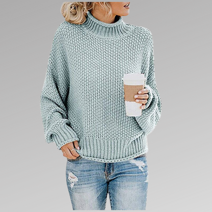 Comfortable Oversized Knit Sweater for Women with Mock Neck Batwing Sleeve Relaxed Casual Style