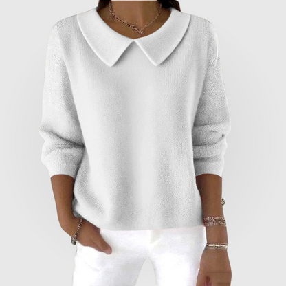 Comfortable Knit Blouse for Women with Peter Pan Collar Long Sleeve Relaxed Oversized Style
