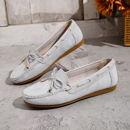 Comfortable Loafers for Women with Bow Detail Studded Trim Slip On Flat Style