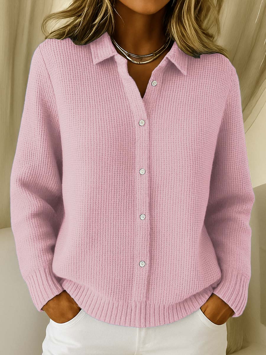 Comfortable Waffle Knit Cardigan for Women with Collar Long Sleeve Button Front Relaxed Oversized Style