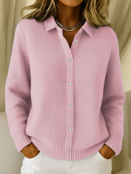 Comfortable Waffle Knit Cardigan Sweater for Women with Collar Long Sleeve Button Front Oversized Style