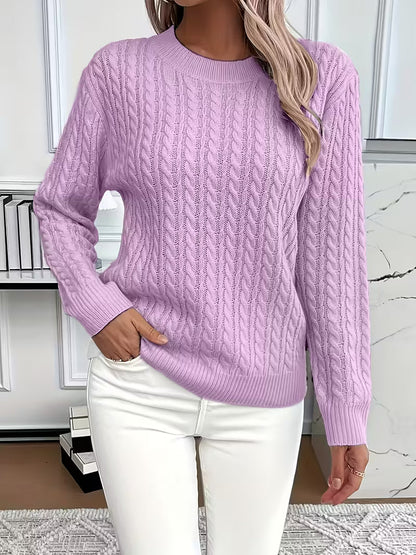 Comfortable Cable Knit Sweater for Women with Crew Neck Long Sleeve Relaxed Oversized Style