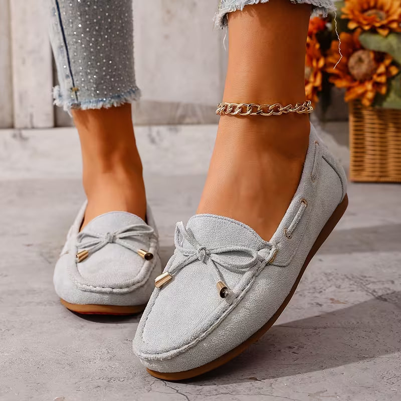 Comfortable Loafers for Women with Bow Detail Studded Trim Slip On Flat Style