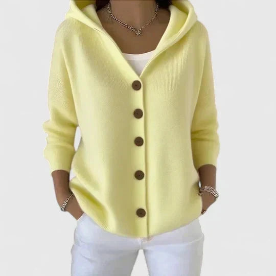 Comfortable Cardigan Sweater for Women with Hooded Button Front Long Sleeve Relaxed Oversized Style