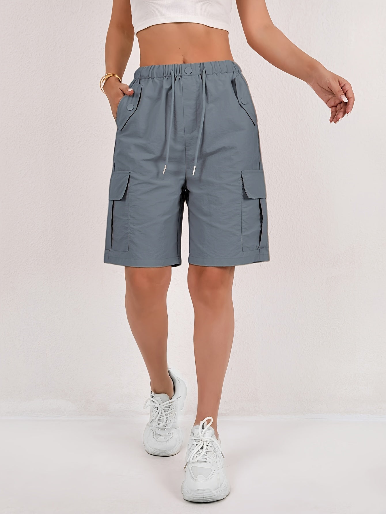 Effortless Pink Cargo Shorts for Women with High Waist Drawstring Relaxed Bermuda Style
