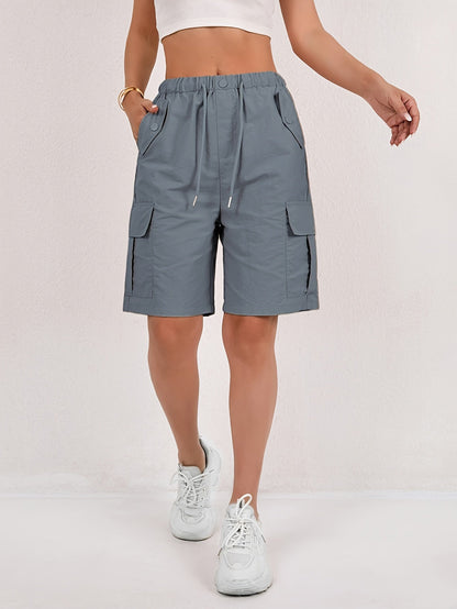 Effortless Pink Cargo Shorts for Women with High Waist Drawstring Relaxed Bermuda Style